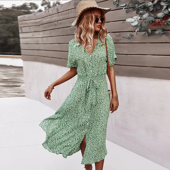 stylish frauen sommer neue blumen kleid lace up printed kleid