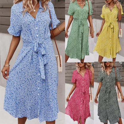 stylish frauen sommer neue blumen kleid lace up printed kleid