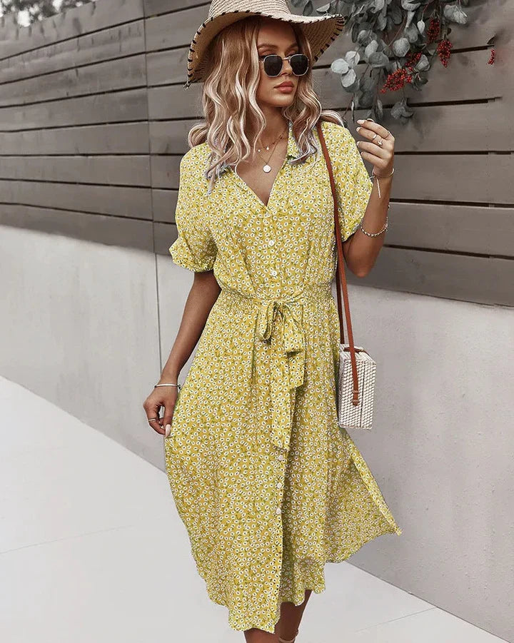stylish frauen sommer neue blumen kleid lace up printed kleid