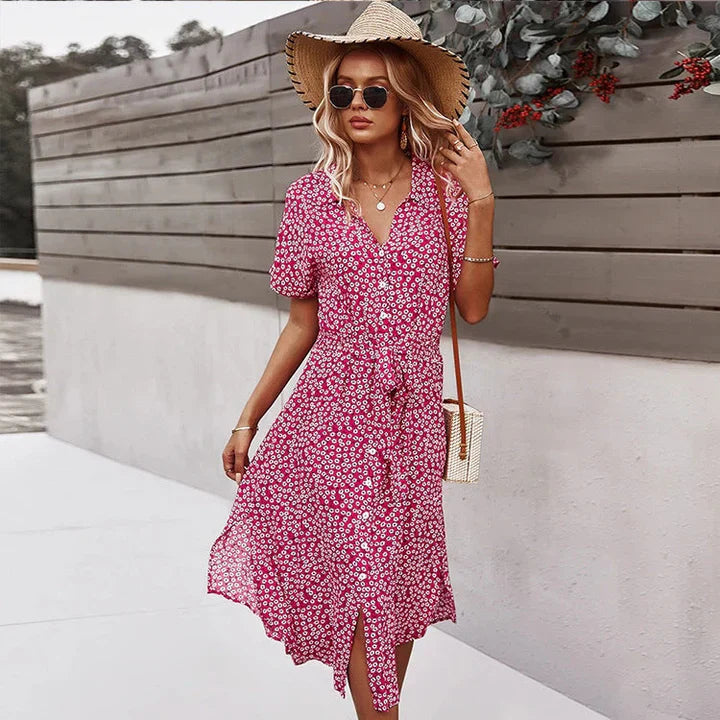 stylish frauen sommer neue blumen kleid lace up printed kleid