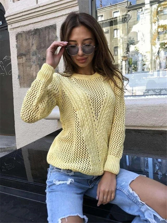 Damen luftiger Strickpullover mit modernen Netzmuster Merchesia