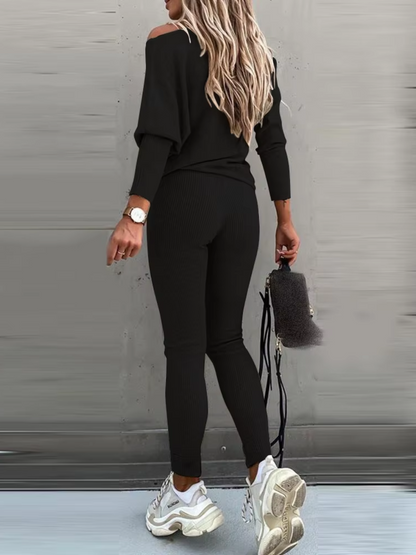 WW | Damen Hausanzug Modisches Off Shoulder Oberteil Und Leggings Satz