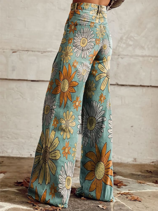WW | Weinlese Floral Weitbeinige Hose Für Frauen