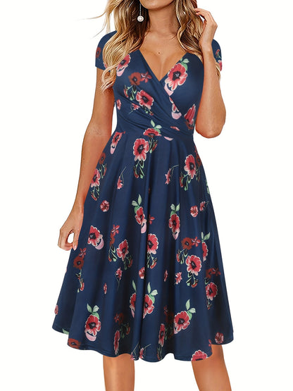Blumen Print Kurzärmeliges Damen Kleid