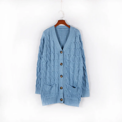 WW | Wollstrickjacke Damen Mit Zopfmuster Und Holzknöpfen, Lockere