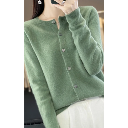 WW | Wollstrickjacke Damen Mit Rundhalsausschnitt Und Knopfleiste