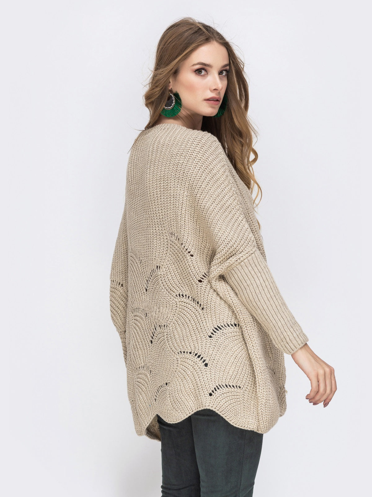 Damen Strickpullover mit luftigem Häkelmuster Merchesia