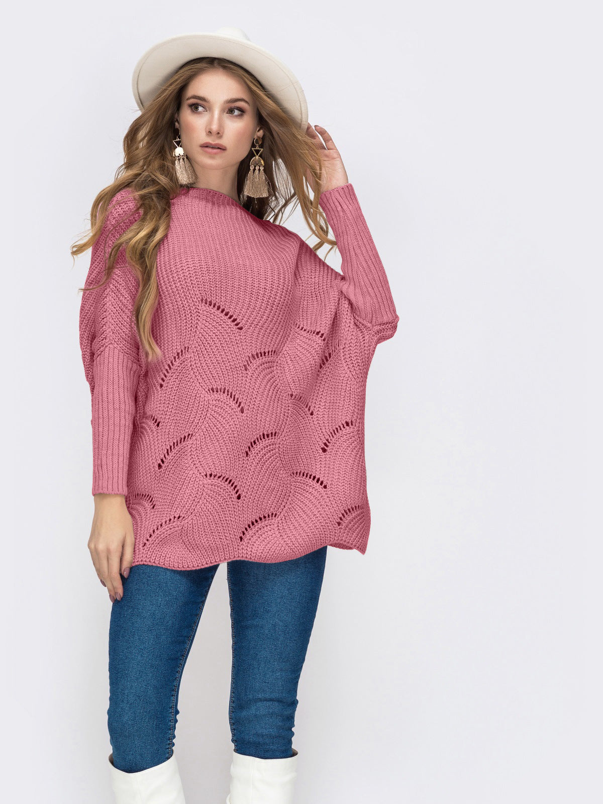 Damen Strickpullover mit luftigem Häkelmuster Merchesia