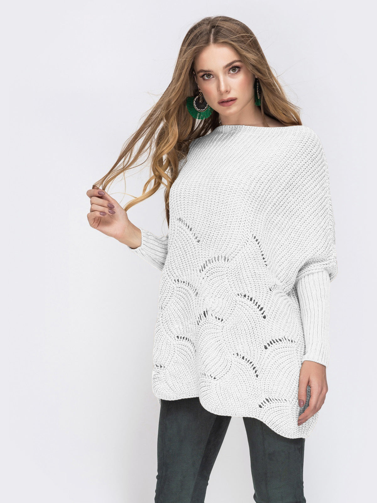 Damen Strickpullover mit luftigem Häkelmuster Merchesia