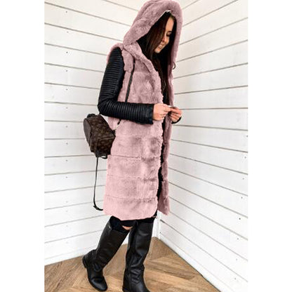 Damen Modischer Kapuzen-Mantel aus Kunstfell Merchesia