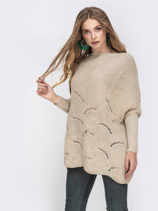 Damen Strickpullover mit luftigem Häkelmuster Merchesia