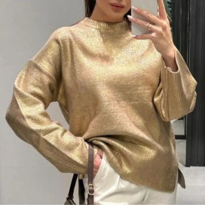 Metallischer Strickpullover mit texturiertem Finish