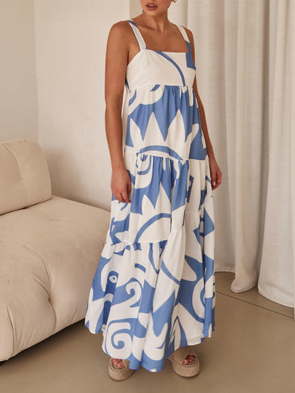 Langes Bohème-Kleid mit geometrischem Print