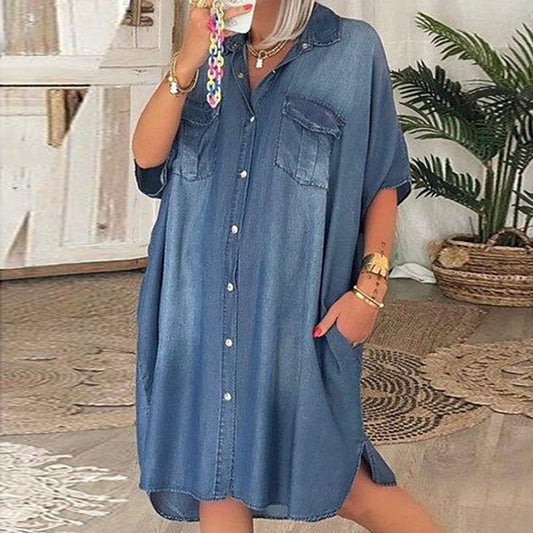 – einzigartiges, schlichtes, kurzärmliges jeans-minikleid