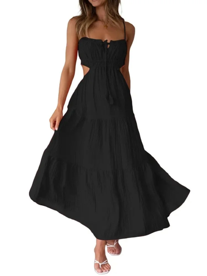 Damen ärmelloses, ausgestelltes, langes Kleid mit Nähten