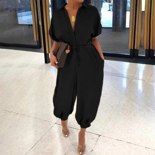 WW | Jumpsuit Mit Langen Hosen Mit Leopardenmuster Und Umschlagkragen