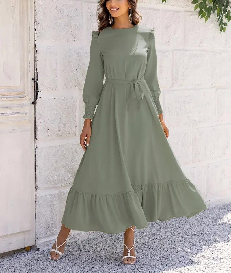 Damen Gürtel und Volantbesetztes Maxikleid