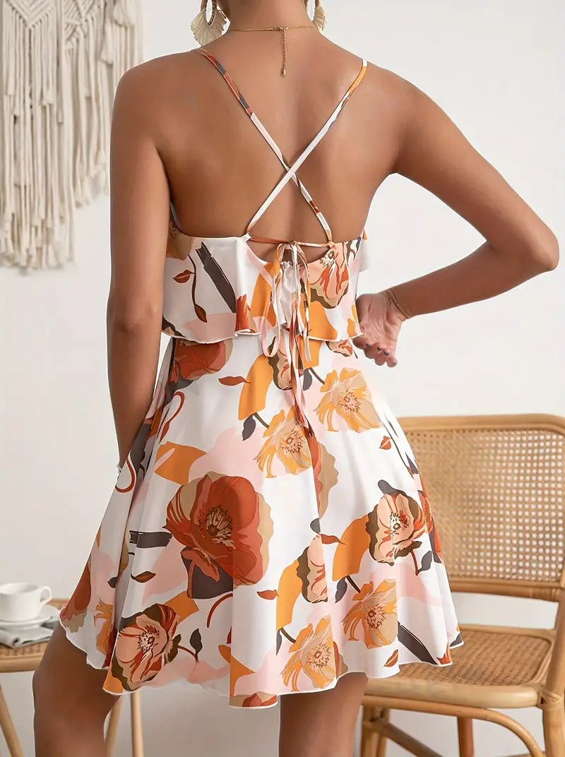 Kleid mit Blumenmuster und Spaghettiträgern | Felicia