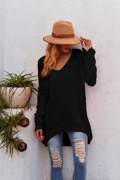 Damen lässiger V-Pullover aus luftiger Strickstruktur Merchesia