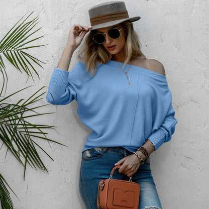 Damen lässiger Strickpullover mit weit geschnittenen Ärmeln und eleganter Maschenstruktur Merchesia