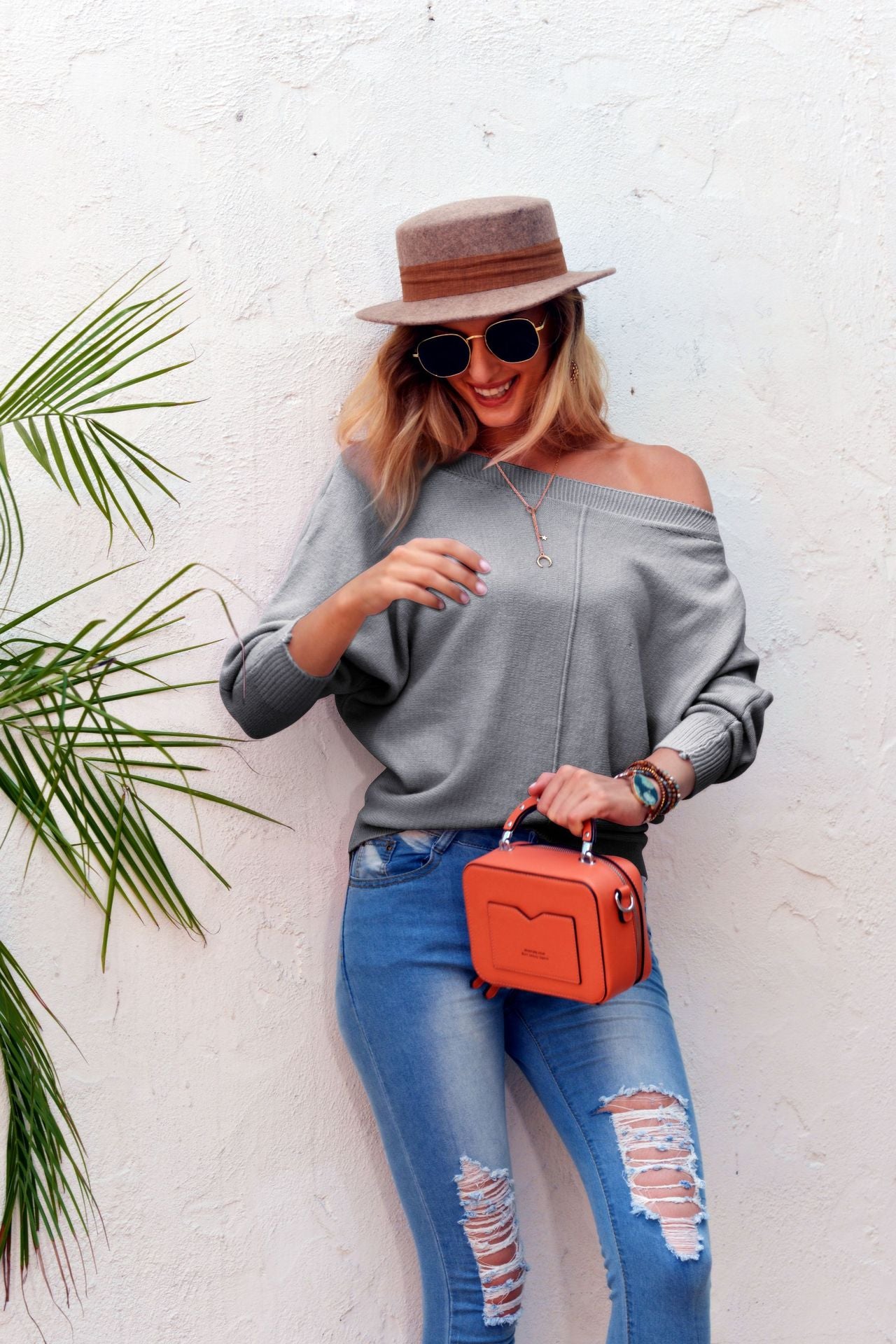 Damen lässiger Strickpullover mit weit geschnittenen Ärmeln und eleganter Maschenstruktur Merchesia