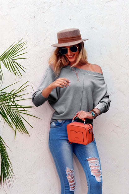 Damen lässiger Strickpullover mit weit geschnittenen Ärmeln und eleganter Maschenstruktur Merchesia