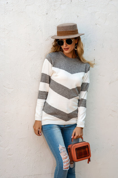 Damen modischer Strickpullover mit elegantem Zickzack-Design Merchesia