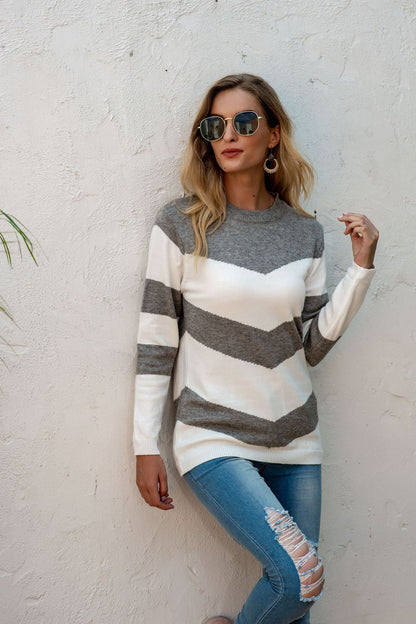 Damen modischer Strickpullover mit elegantem Zickzack-Design Merchesia