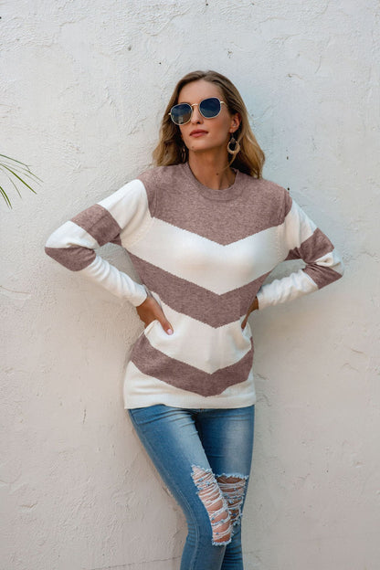 Damen modischer Strickpullover mit elegantem Zickzack-Design Merchesia