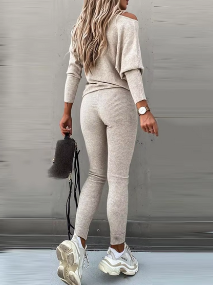 WW | Damen Hausanzug Modisches Off Shoulder Oberteil Und Leggings Satz