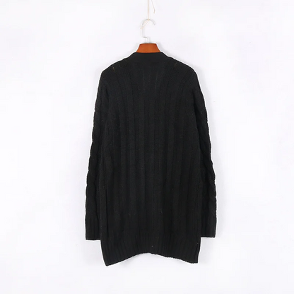WW | Wollstrickjacke Damen Mit Zopfmuster Und Holzknöpfen, Lockere