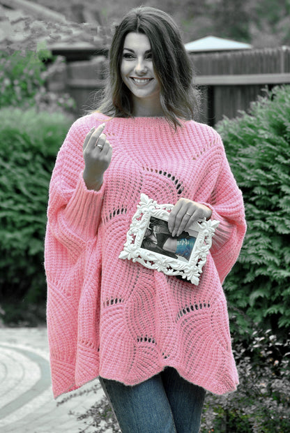 Damen Poncho im luftigen Wellenstrick mit weiten Ärmeln Merchesia