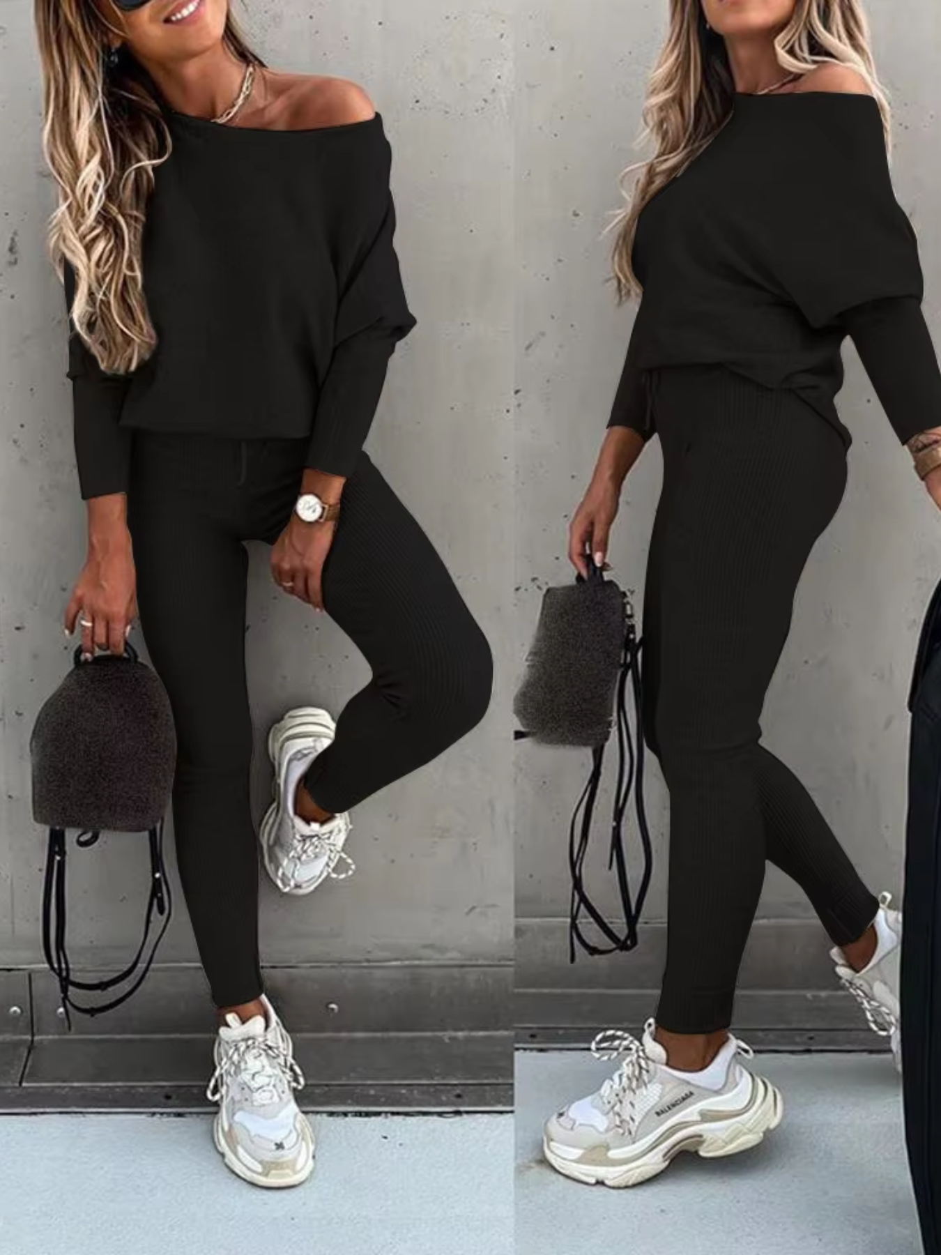 WW | Damen Hausanzug Modisches Off Shoulder Oberteil Und Leggings Satz