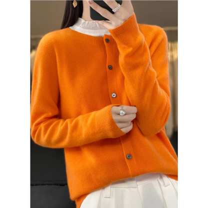 WW | Wollstrickjacke Damen Mit Rundhalsausschnitt Und Knopfleiste
