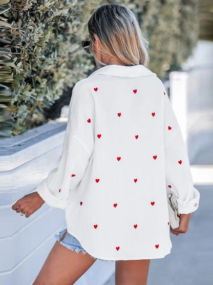 Merche aus Baumwolle mit Herzmotiv und Fleece-Details