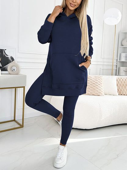 Merche Kapuzenpullover und gefütterte Leggings Zweiteiliges Set für Frauen in Übergröße