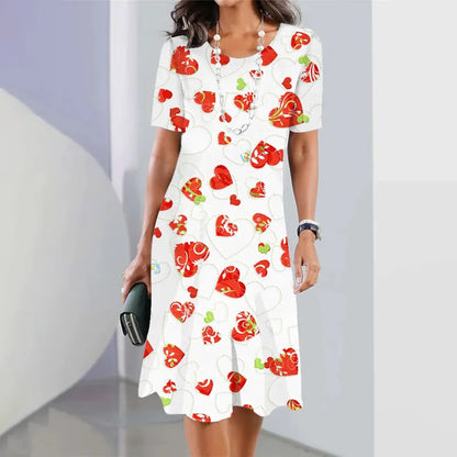 Lässiges Kurzarmkleid mit Blumenmuster, Rundhalsausschnitt und großer Größe