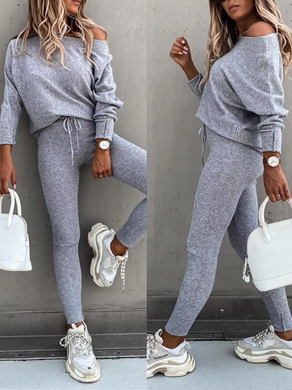 WW | Damen Hausanzug Modisches Off Shoulder Oberteil Und Leggings Satz