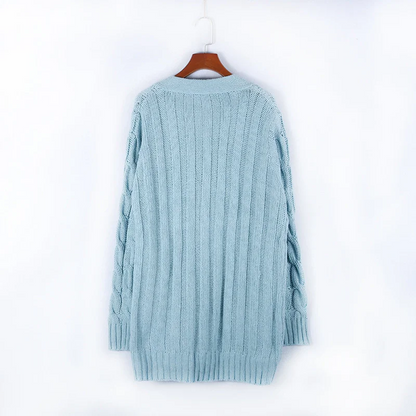 WW | Wollstrickjacke Damen Mit Zopfmuster Und Holzknöpfen, Lockere