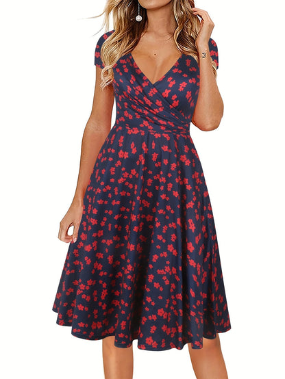 Blumen Print Kurzärmeliges Damen Kleid