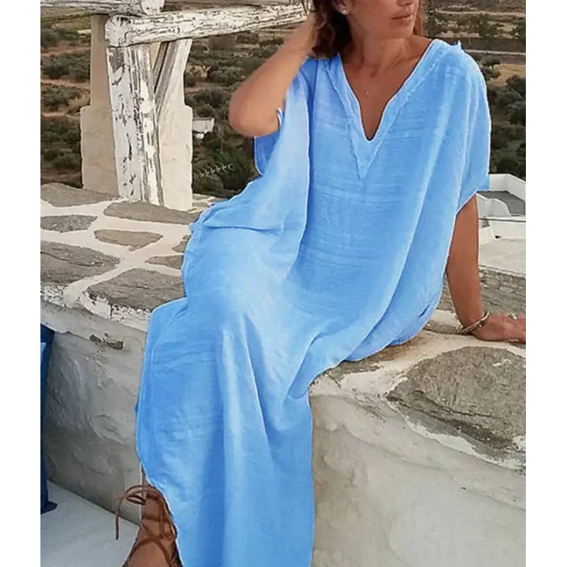 Tiefer V-Ausschnitt mit weiten Ärmeln Kaftan Maxikleid