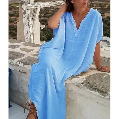 Tiefer V-Ausschnitt mit weiten Ärmeln Kaftan Maxikleid
