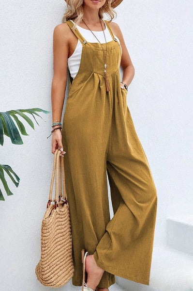 – lockere Jumpsuits mit einfarbigem Knopf und quadratischem Ausschnitt für den Freizeiturlaub