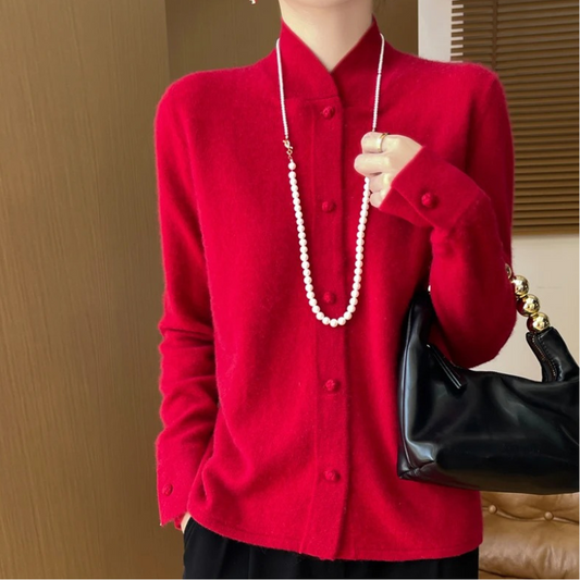 WW | Wollstrickjacke Damen Mit Stehkragen Und Knopfleiste, Elegante Passform