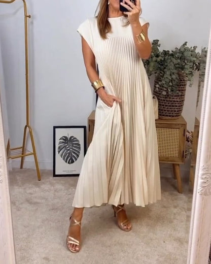 – Einfaches, einfarbiges Damen-Plisseekleid