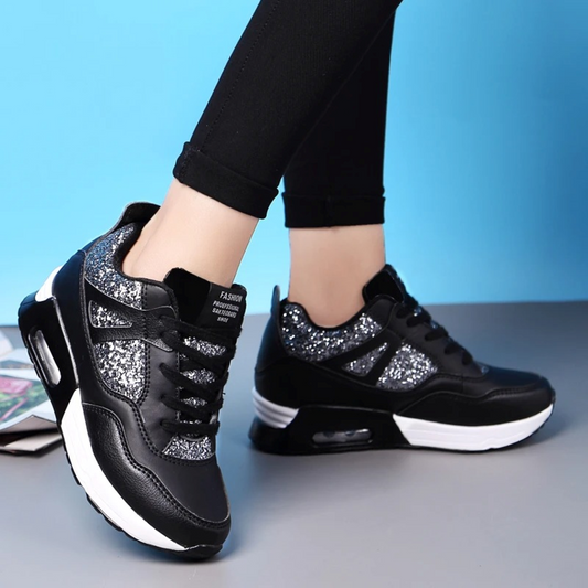 WW | Weiße Dicke Glänzende Atmungsaktive Orthopädische Damen Sneakers