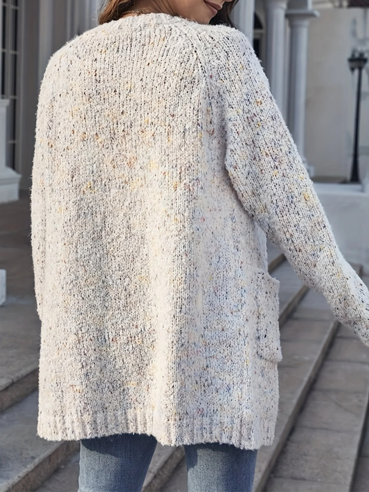 WW | Wollstrickjacke Damen Mit Offener Front Und Taschen, Lockerer Stil