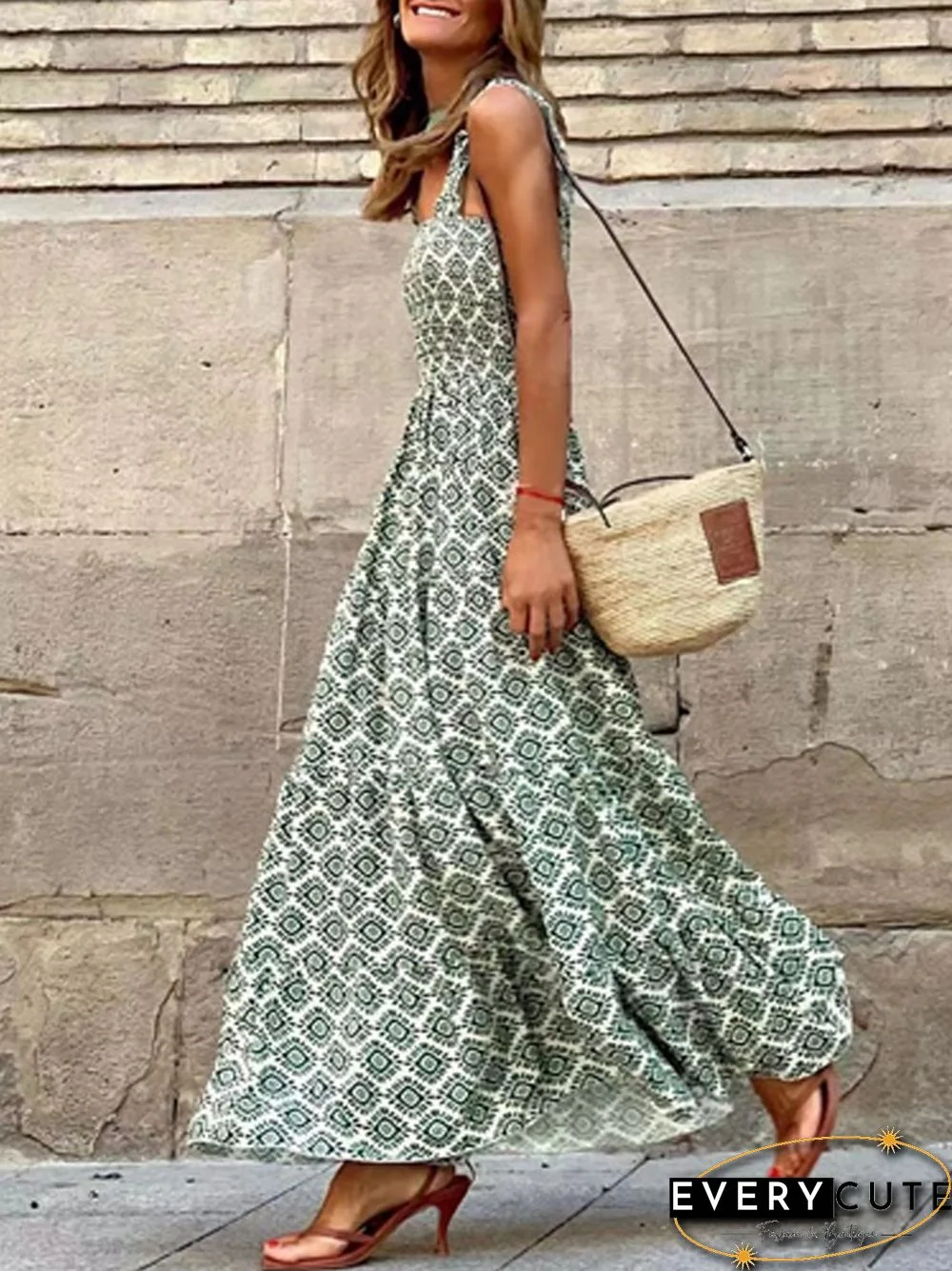 Langes Kleid mit Bohème-Print