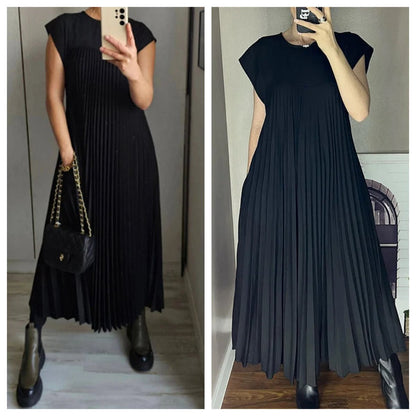 Einfarbiges plissiertes Kleid für Frauen