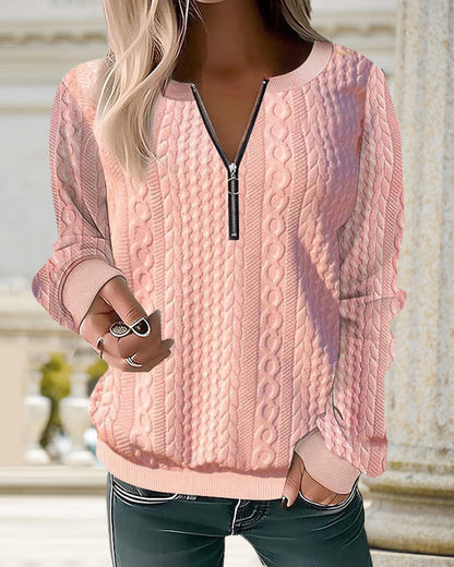 Merche - Sweatshirt - Rundhalsausschnitt Reißverschluss Dekor - Chic Loose Fit - Herbst
